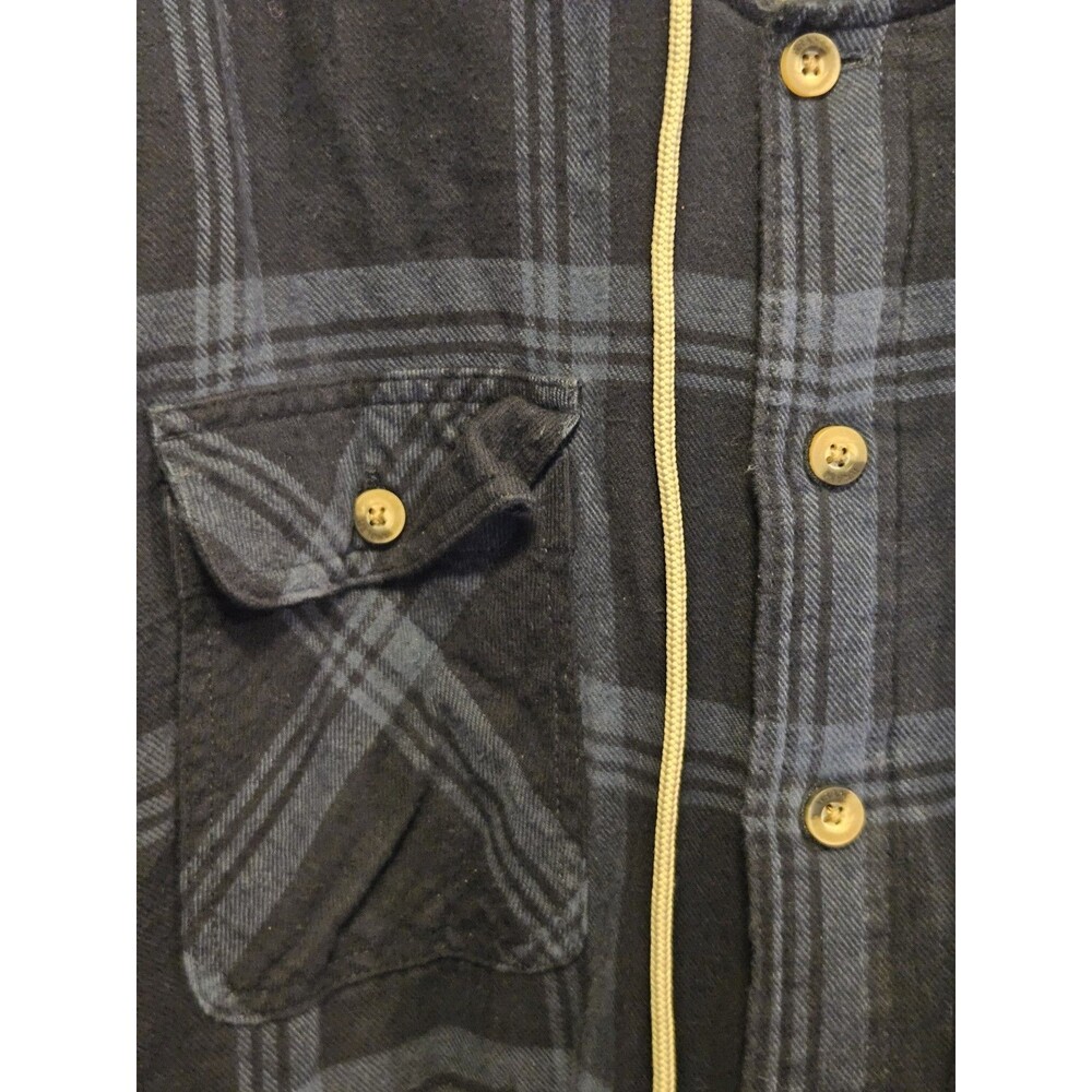 Wrangler Authentics Men’s Hooded Flannel Shirt Jacket Size L Blue Plaid Quilted - Picture 2 of 4